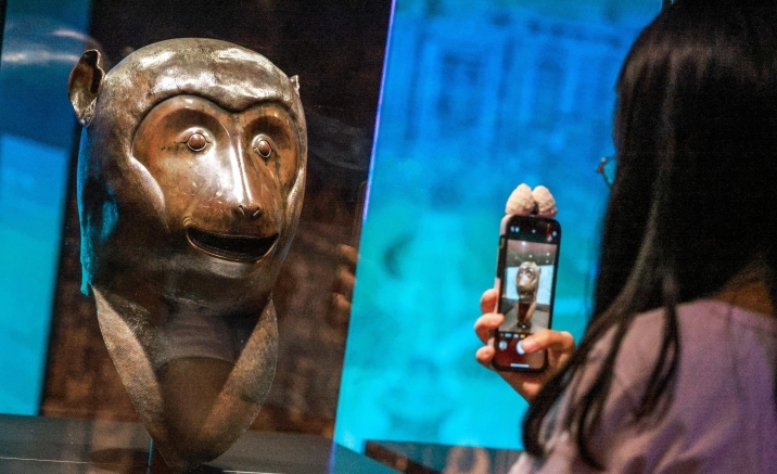 Bronze statues of four zodiac heads on display in Hong Kong